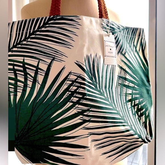 Handbags - FINAL PRICE Vichy Tropical Green Leaf Print Tote Bag, Large